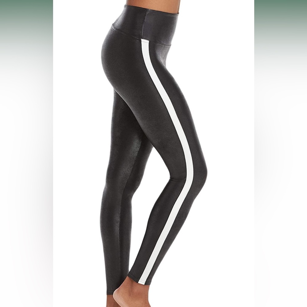 Spanx faux leather leggings with side stripe